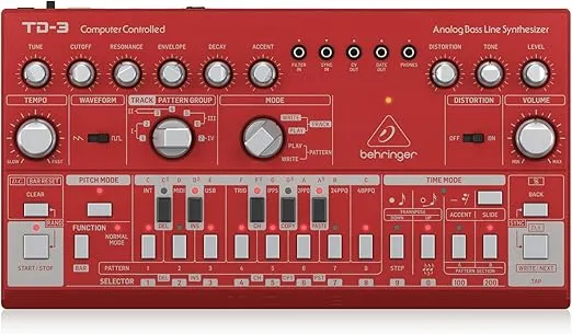 Behringer TD-3-RD Analog Bass Line Synthesizer with VCO, VCF, 16-Step Sequencer, Distortion Effects and 16-Voice Poly Chain