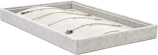 Gray Velvet Stackable Jewelry Organizer Tray, 20 Hooks for Necklaces, Bracelets, Pendants (13.5 x 9.5 In)