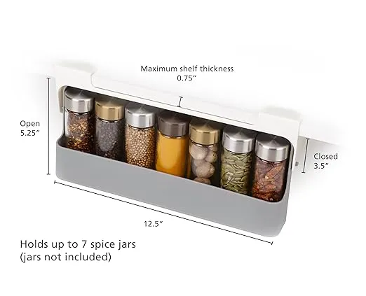 Joseph Joseph Spice Rack Organizer - Under-Shelf Kitchen Cabinet Storage Solution for Spices, Grey