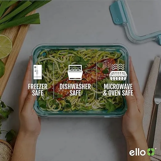 Ello Duraglass Mixed Meal Prep Sets Leak-Proof Glass Food Storage Containers with Silicone Sleeves and Airtight BPA-Free Lids, Dishwasher, Microwave, and Freezer Safe