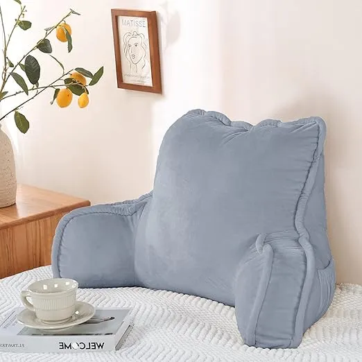 Super Soft Assembly Needed DIY Backrest Reading Bed Rest Pillow with Arms and Pockets 18" H for Sitting in Bed Couch Sofa, Removable Cover and Filling Seprated Set, 20" x 18" x 17", Lilac Grey