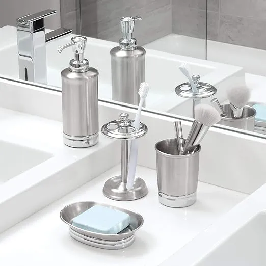 iDesign Steel Toothbrush Holder Stand The York Collection – Four Divided Compartments, 3.25” x 3.25” x 5.75”, Split Finish