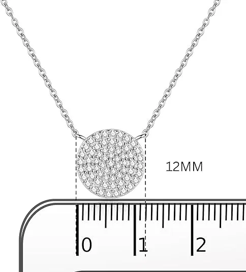 925 Sterling Silver Cubic Zirconia Pave Disc Round Pendant Necklace 18 inch