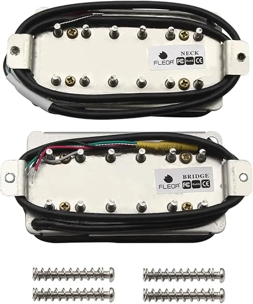 FLEOR Alnico 5 Electric Guitar Neck & Bridge Pickup Set Double Coil Humbucker Pickups-White