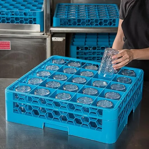 Carlisle FoodService Products Opticlean 25-Compartment Glass Rack with 1 Extender, Blue , 5.56"