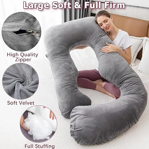 MOON PINE Pregnancy Pillow, U Shaped Full Body Pillow for Maternity Support, Sleeping Pillow with Cover for Pregnant Women (Dark Grey)