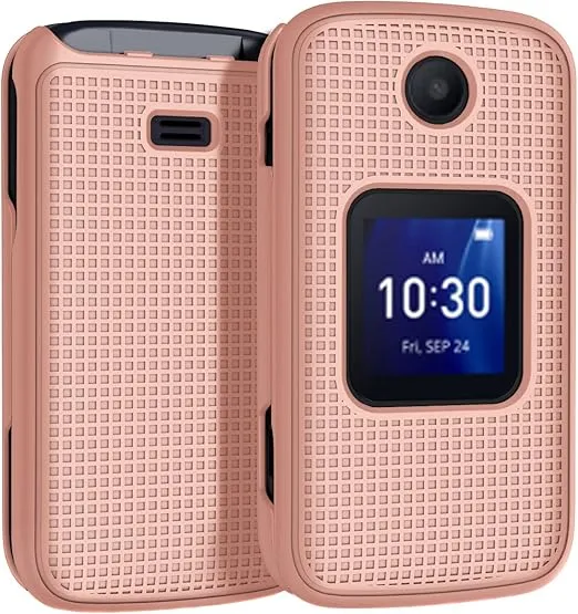 Case for Alcatel Go Flip 4 / TCL Flip Pro Phone, Nakedcellphone Slim Hard Shell Protector Cover with Grid Texture - Rose Gold Pink