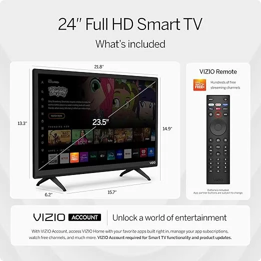 VIZIO 24-inch D-Series Full HD 1080p Smart TV with Apple AirPlay and Chromecast Built-in, Alexa Compatibility, D24f-J09, 2022 Model