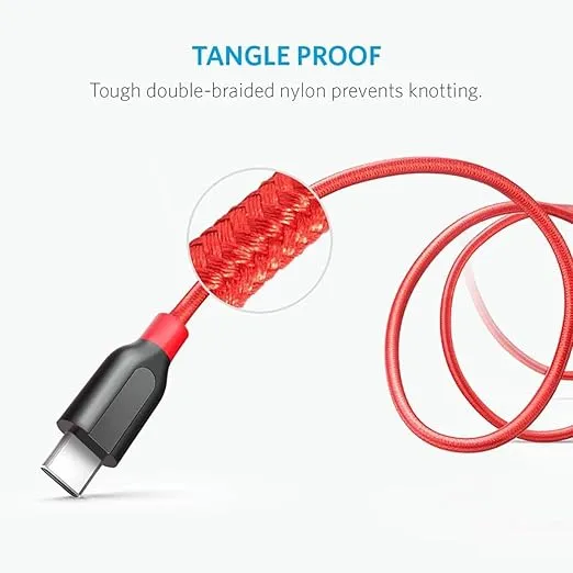 Anker Cable, PowerLine+ USB-C to USB 3.0 cable, High Durability Type C Braided Charging Cable for Galaxy S10, S9, Sony XZ (6FT,Red)