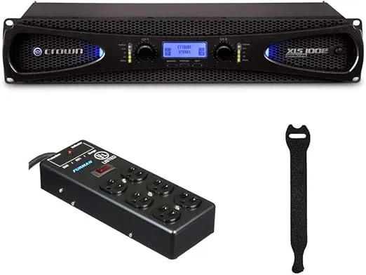 Crown Audio XLS 1002 Stereo Power Amplifier with Furman SS6B 6 Plug Surge Protector & 10-Pack Straps Bundle