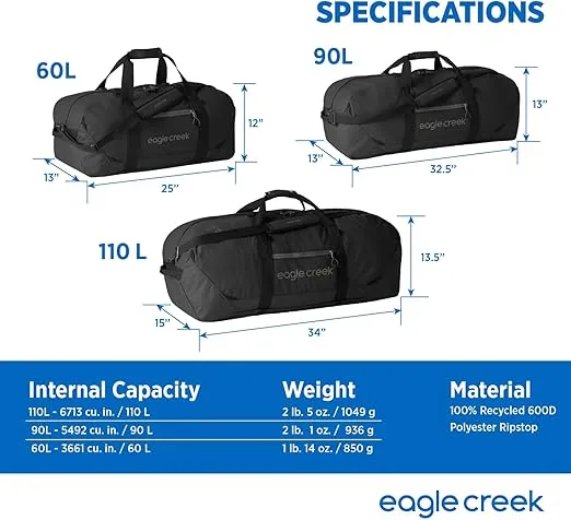 Eagle Creek No Matter What Duffle Bag for Travel - Durable and Water-Resistant, with Removable Shoulder Strap, Compression Straps, and Storage Pouch