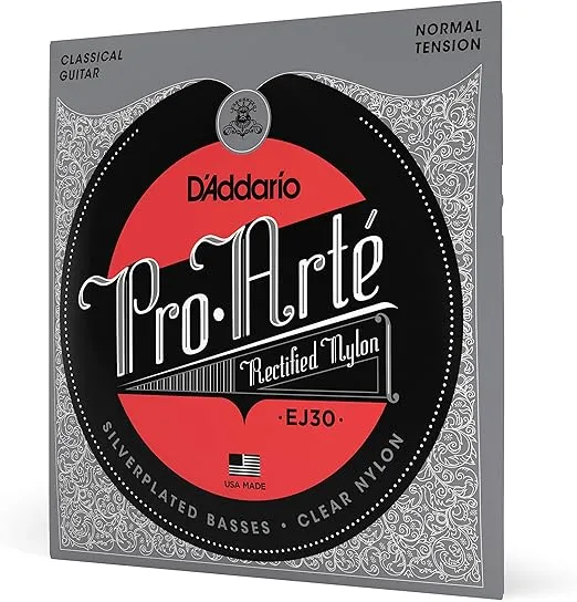 D'Addario Guitar Strings - Pro-Arte Classical Guitar Strings - EJ30 Nylon Guitar Strings - Silver Plated Wrap, Nylon Core, Rectified Nylon Trebles - Normal Tension