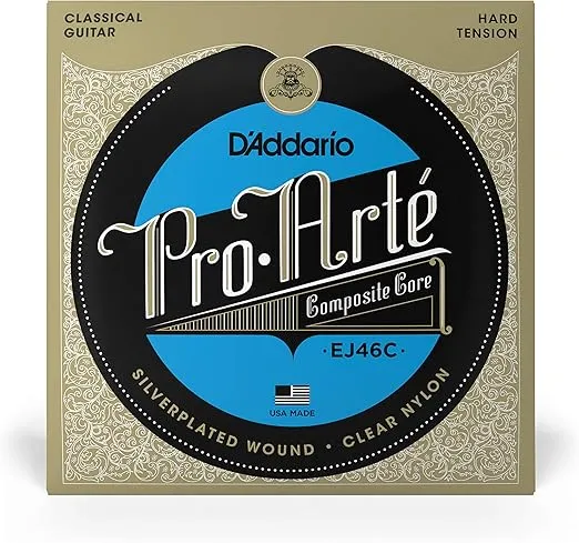 D'Addario Guitar Strings - Pro-Arte Classical Guitar Strings - EJ46C - Nylon Guitar Strings - Silver Plated Wrap, Composite Core, Clear Nylon Trebles - Hard Tension