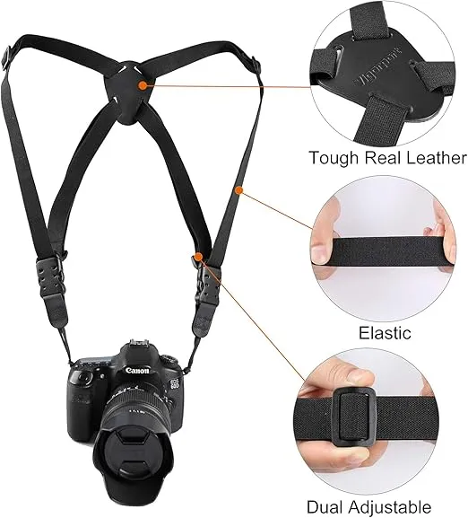 Camera Harness Strap,Cross Shoulder Quick Release Straps for Binoculars, Rangefinders,Harness Strap Compatible with Canon, Nikon, Sony and DSLR SLR Cameras-Black