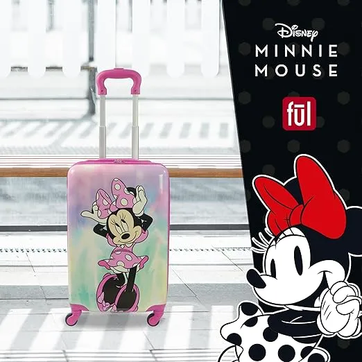 FUL Disney Minnie Mouse Kids Carry On Luggage, Hardshell Rolling Suitcase with Spinner Wheels, Pink