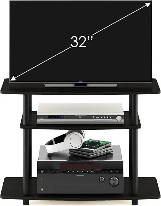 Furinno Turn-N-Tube No Tools 3-Tier Entertainment Center TV Stand for TV up to 32 Inch, Plastic Round Tubes, Espresso/black