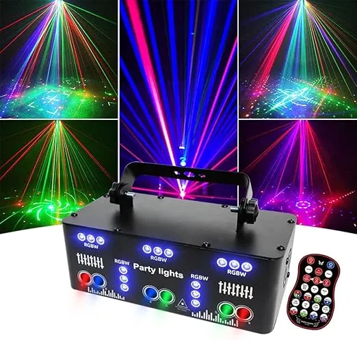 21 Eyes DJ Party Strobe Lights, RGB UV Disco Party Light Indoor Stage Lighting Effect LED Projector Support DMX 512 Sound Activated Ravelight with Remote Control for Home Parties Karaoke