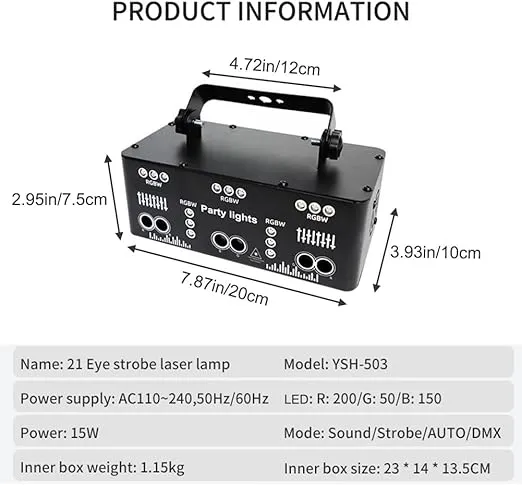 21 Eyes DJ Party Strobe Lights, RGB UV Disco Party Light Indoor Stage Lighting Effect LED Projector Support DMX 512 Sound Activated Ravelight with Remote Control for Home Parties Karaoke