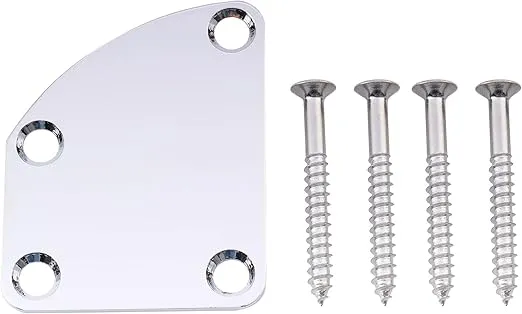 Musiclily 4 Hole Curved Neckplate Neck Plate for Fender Strat Stratocaster Tele Telecaster Guitar, Chrome