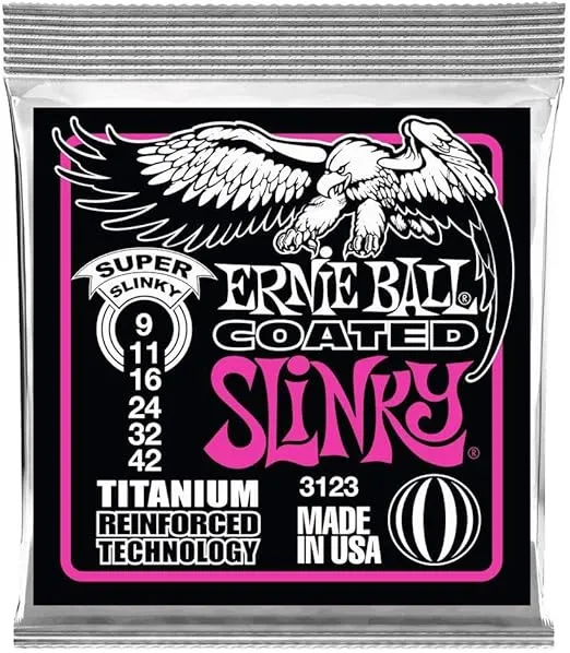 Ernie Ball Super Slinky Coated Titanium Electric Guitar Strings, 9-42 Gauge (P03123)