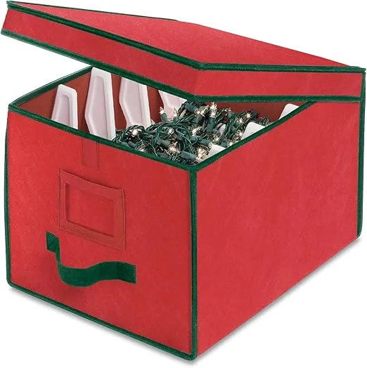 Whitmor Christmas Light Box Organizer Red with Green Trim