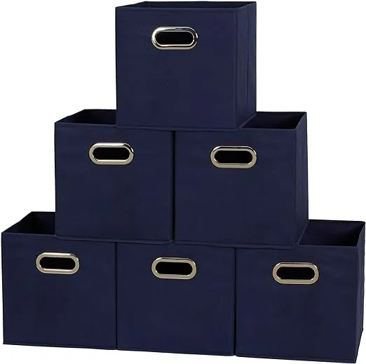 Household Essentials 81-1 Foldable Fabric Storage Bins | Set of 6 Cubby Cubes with Handles | Navy Blue, 6 lbs