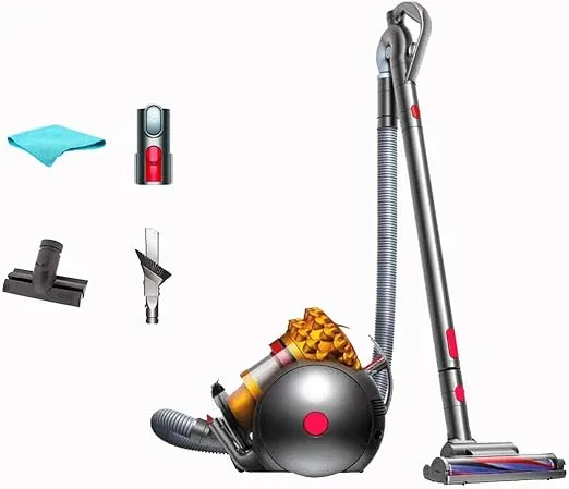 Dyson Big Ball Turbinehead Pro Bagless Canister Vacuum Cleaner, HEPA Filter, Strong Suction, Self-Adjusting Cleaner Head, Large bin, 5-Year Warranty, Yellow/Iron, with 5AVE Microfiber Cloth