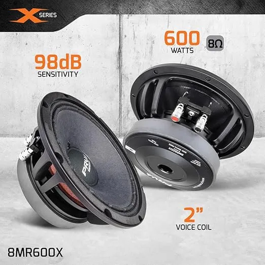 PRV AUDIO 8 Inch Midrange Speaker 8MR600X, 600 Watts Program Power, 8 Ohm, 2 in Dual Layer Voice Coil, 300 Watts RMS Pro Audio Speaker (Single)