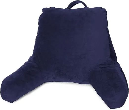 Clara Clark Reading Pillow, Back Rest Pillow for Sitting in Bed with Arms for Kids & Adults - Premium Shredded Memory Foam TV Sit Up Pillow - Medium, Navy