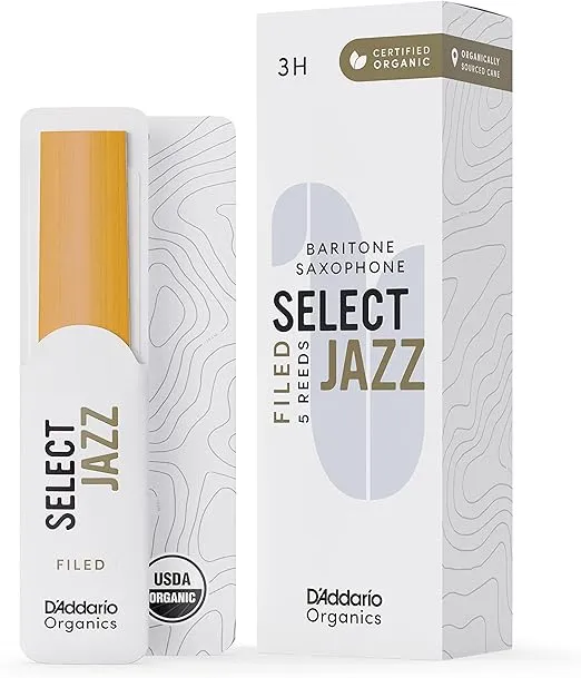 D'Addario Organic Select Jazz Filed Sax 3 Hard, 5 Pack Baritone Saxophone Reeds (ORSF05BSX3H)