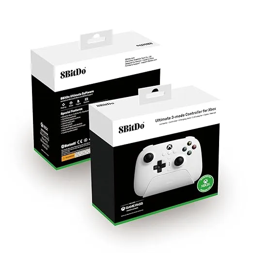 AKNES 8bitdo Ultimate 3-mode Controller, Wired to Xbox, 2.4G to Windows and Bluetooth to Android, Hall Effect Joysticks and Triggers, Charging Dock, 3m Cable,Xbox Officially Licensed - White