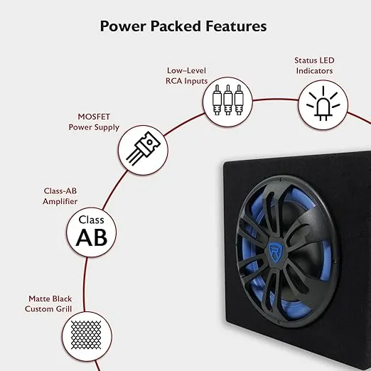 Rockville RVB12.1A 12 Inch 500W Active Powered Car Subwoofer+Sub Enclosure Box