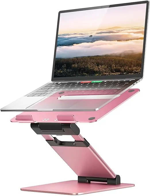 Nulaxy Height Adjustable Laptop Stand for Desk, Dual Foldable Aluminum Computer Riser, Pull Out Design Ergonomic Sit to Notebook Holder Convertor, Compatible with All 10-17" Laptops, Rose Gold