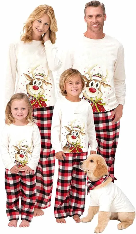 Awoscut Christmas Family Matching Pajamas Christmas Pjs Holiday Nightwear Sleepwear Sets Long Sleeve Pjs