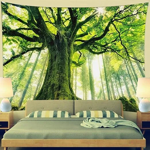 ENJOHOS Forest Tapestry Nature Tree Tapestries, Extra Large Oversized Tapestry Wall Hanging, Tapestry for Bedroom Living Room Backdrop, Indoor Outdoor Decoration Home Decor（W90 x T71,Green Tapestry）