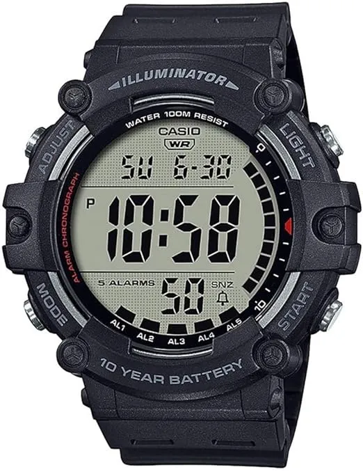 Casio Illuminator AE1500WH Series | 10-Year Battery | LED Backlight | 5-Alarms | 1/100 Sec Stopwatch | Men's Digital Watch