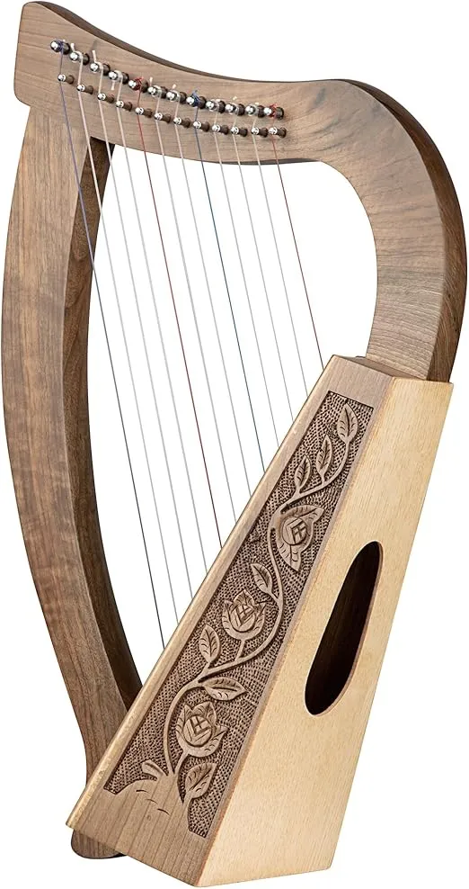 Design Toscano Celtic Knot Walnut Tara Harp Instrument and Display, 20 Inch, Walnut and Birch Wood, Natural