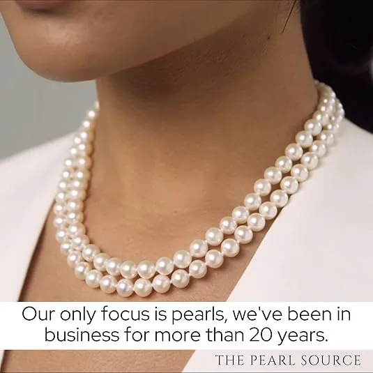 The Pearl Source Double Strand White Freshwater Cultured Pearl Necklace for Women in 17-18 Inch Length