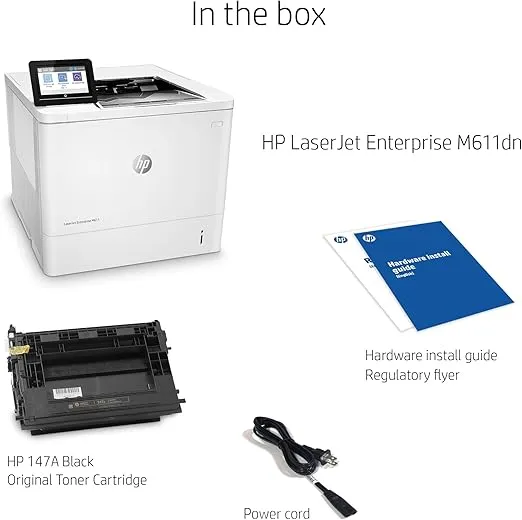 HP LaserJet Enterprise M611dn Monochrome Printer with built-in Ethernet & 2-sided printing (7PS84A) White