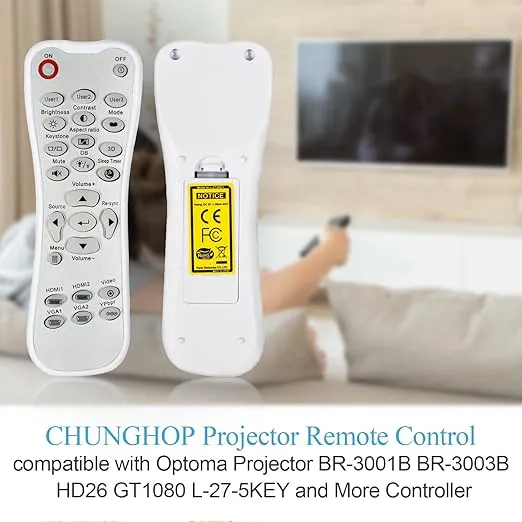 New Replacement Remote Control compatible with Optoma Projector HD26 GT1080 GT1070X HD141X DH1008 HD37 HDF536 HDF537ST HD200D EH200ST L-27-5KEY Controller