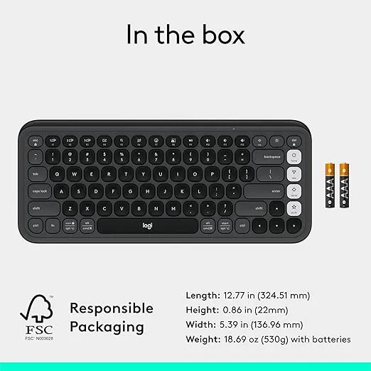 Logitech POP ICON Keys Wireless Bluetooth Keyboard, Comfortable Typing, Programmable Keys, Easy-Switch Between up to 3 Devices, for Laptop, Tablet, PC – Graphite and White