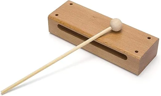 Wood Block Musical Instrument with Mallet Solid Hardwood Percussion Rhythm Blocks