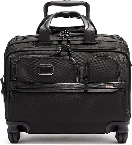 TUMI - Alpha Deluxe 4 Wheeled Laptop Case Brief - Laptop Bag with Wheels - Travel Briefcase with Expandable Design - Black