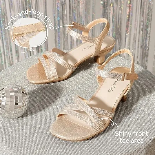 DREAM PAIRS Girls Sandals Low Heel Dress Open Toe Sandals Flower Wedding Party for Little Kid/Big Kid