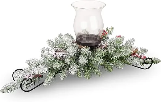 National Tree Company Artificial Christmas Centerpiece | Includes 1 Candle Holder, Red Berries, Pine Cones, Snow, and Steel Base | Dunhill Fir, 30 Inch