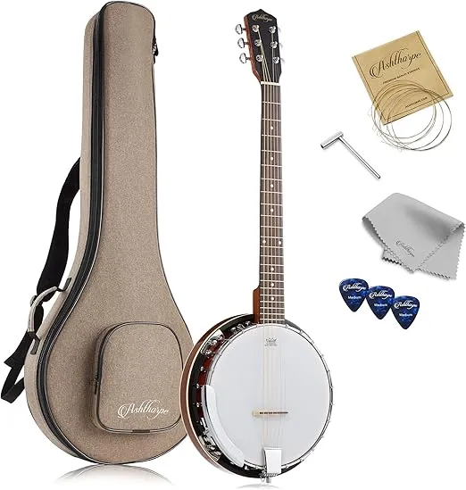 Ashthorpe 6-String Banjo - Full Size with 24 Brackets, Closed Back, Mahogany Resonator