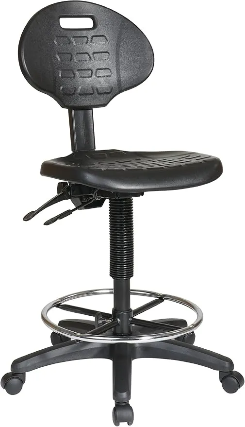 Office Star KH Series Urethane Contour Seat Drafting Chair with Adjustable Footrest and Multi Task Control, Black