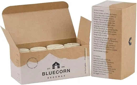 Bluecorn 100% Pure Beeswax Tealight Candles | Natural Beeswax Candles, Ivory White Tea Lights Candles | Long Burn (4-5 Hours) | Soy, Paraffin, & Fragrance Free, Bulk 24-Pack | Handmade in Colorado