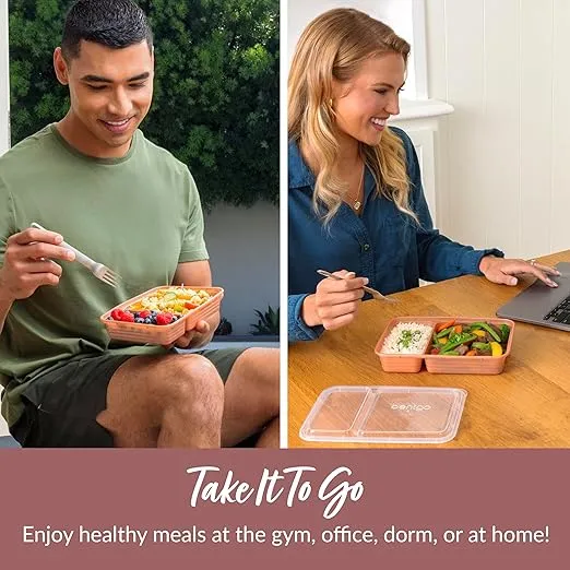 Bentgo 20-Piece Lightweight, Durable, Reusable BPA-Free 2-Compartment Containers - Microwave, Freezer, Dishwasher Safe - Rose Gold