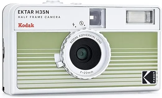 KODAK EKTAR H35N Half Frame Film Camera, 35mm, Reusable, Focus-Free, Bulb Function, Built-in Star Filter, Coated Improved Lens (Film & AAA Battery are not Included) (Striped Green)